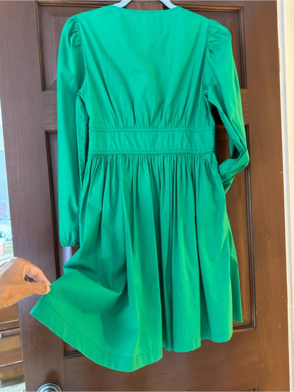 J. Crew Emerald Green V-Neck Tie-Waist Long Sleeve Midi Dress Size 4